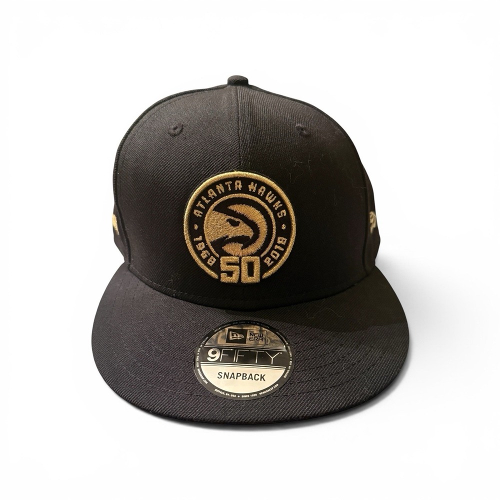 New Atlanta Hawks 50th Anniversary New Era 9FIFTY Snapback Hat Black Gold NBA